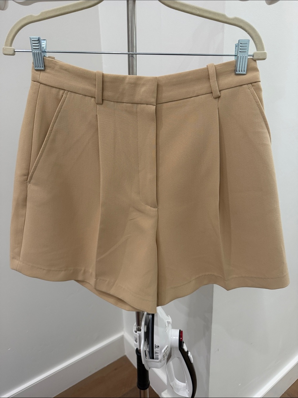 Zara Tan High-Waist Tailored Shorts